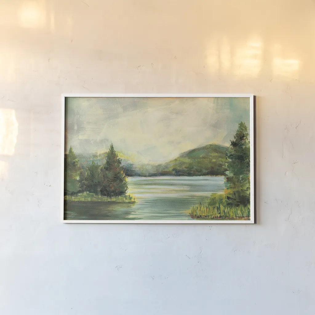 Silver Lake Light Crop by Sue Schlabach. shown as a paper print in a white frame. Available as a archival giclee rolled canvas, fine art paper, or poster print. SKU 78943i.