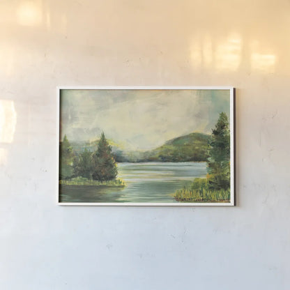 Silver Lake Light Crop by Sue Schlabach. shown as a paper print in a white frame. Available as a archival giclee rolled canvas, fine art paper, or poster print. SKU 78943i.