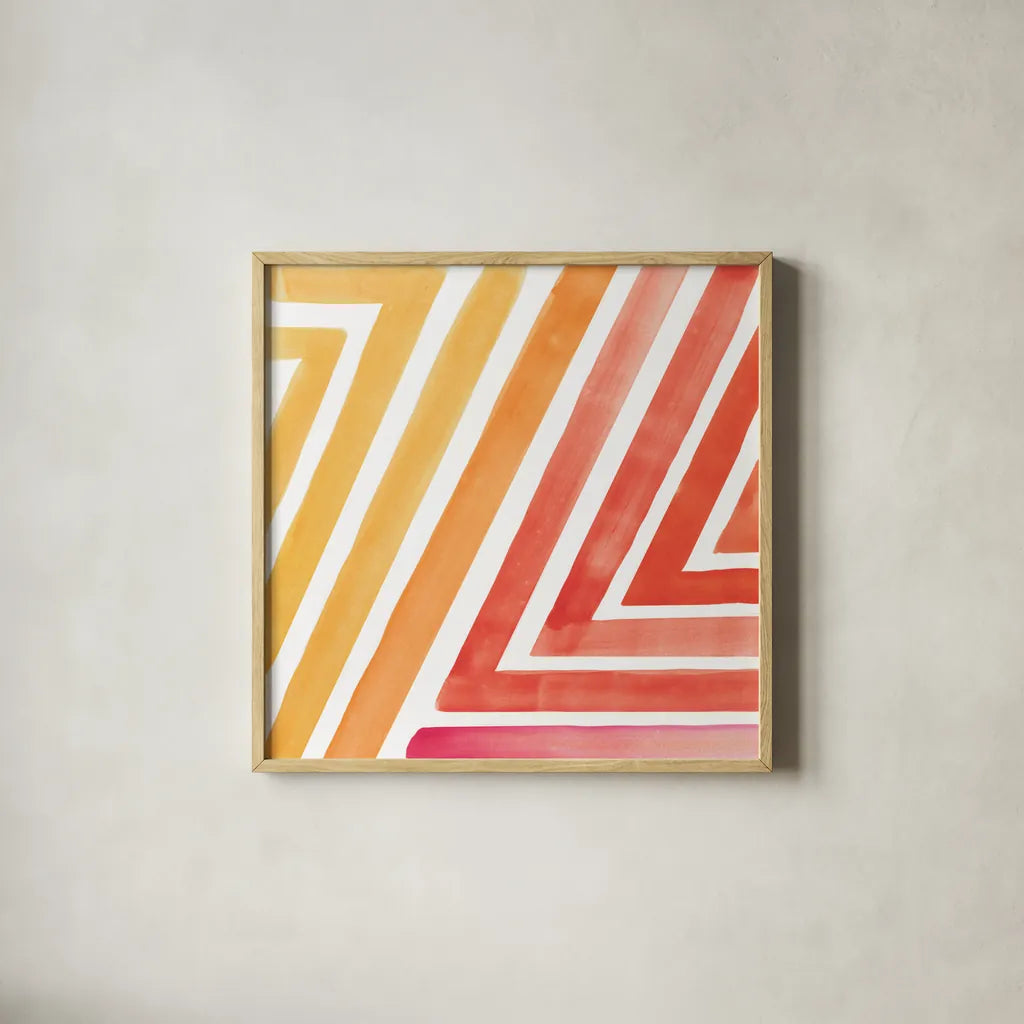 Skatepark I by Sue Schlabach. Shown in a natural wood glass frame for a timeless modern aesthetic. Available as an archival giclee rolled canvas, fine art paper, or poster print. SKU 65505a.