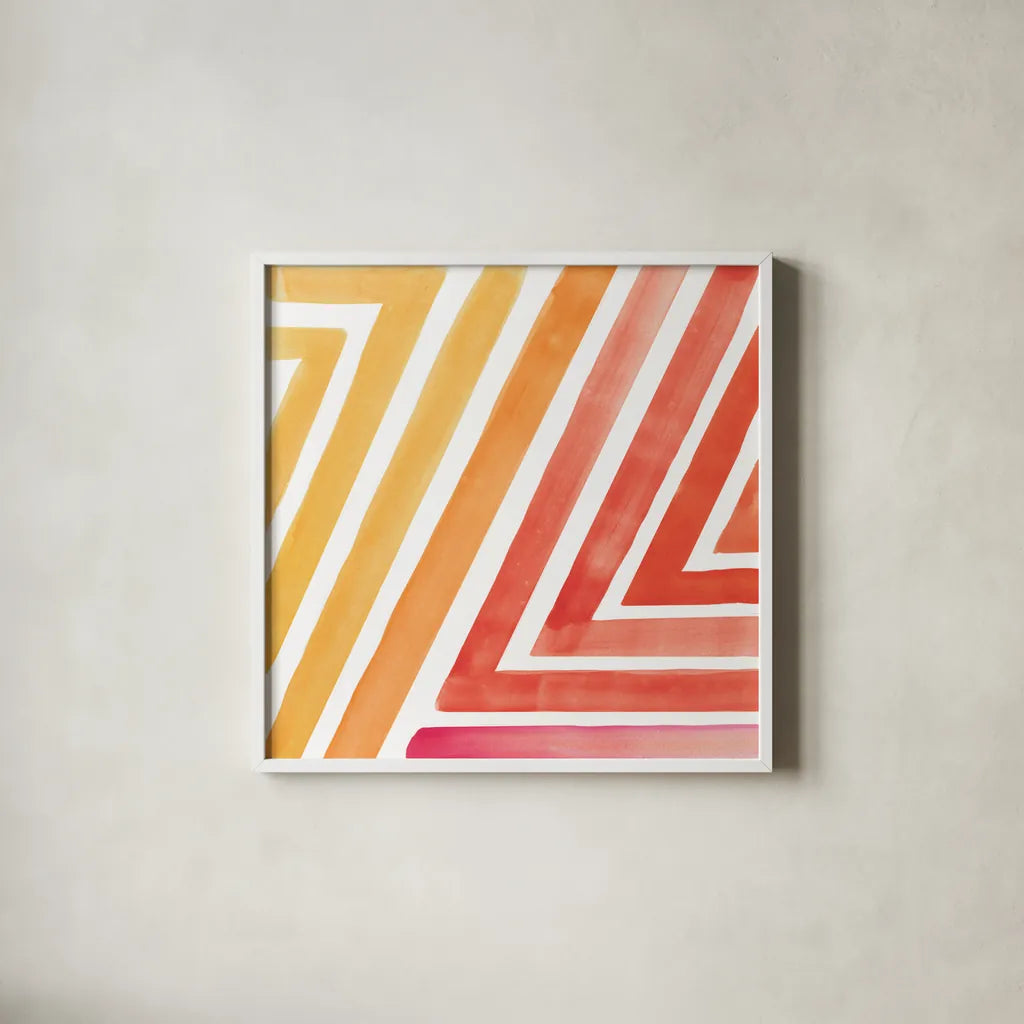 Skatepark I by Sue Schlabach. Shown in a crisp white glass frame for a clean and minimalist style. Available as an archival giclee rolled canvas, fine art paper, or poster print. SKU 65505a.