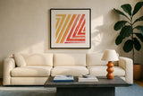Skatepark I by Sue Schlabach. Displayed in a glass frame with matte in a clean modern living room. Available as an archival giclee rolled canvas, fine art paper, or poster print. SKU 65505a.