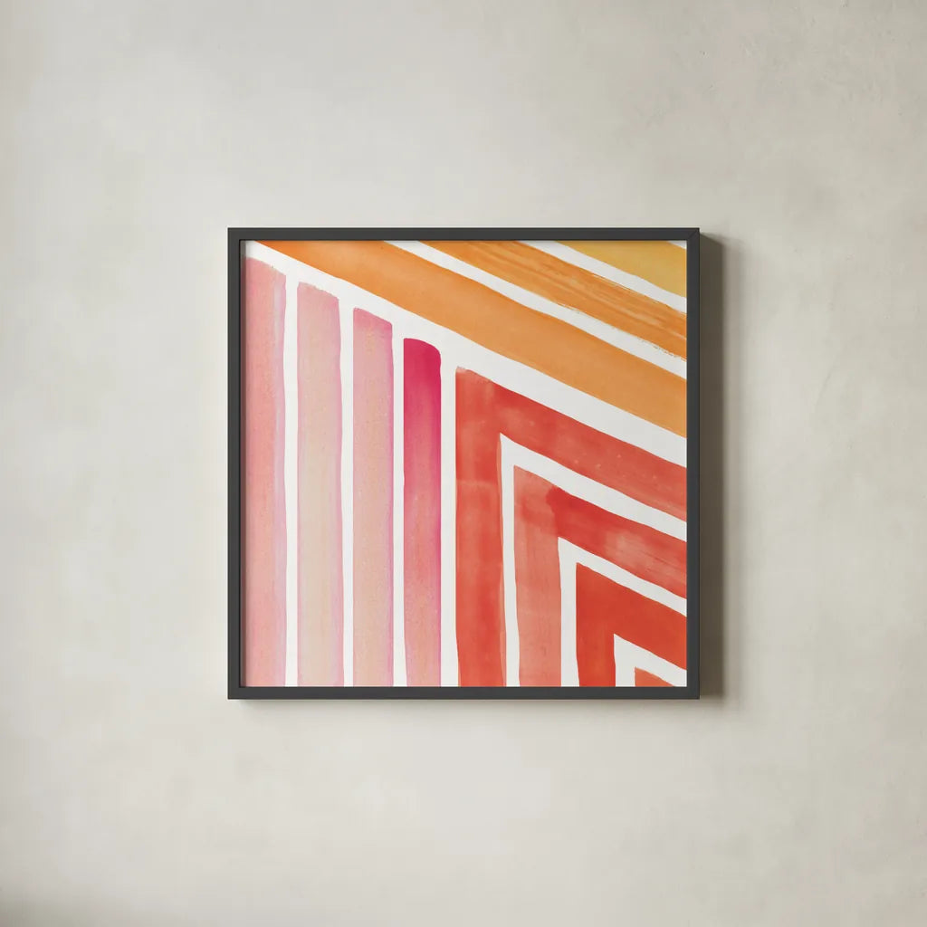 Skatepark II by Sue Schlabach. Shown in a sleek black glass frame for a contemporary gallery look. Available as an archival giclee rolled canvas, fine art paper, or poster print. SKU 65506a.