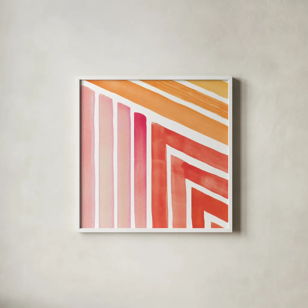 Skatepark II by Sue Schlabach. Shown in a crisp white glass frame for a clean and minimalist style. Available as an archival giclee rolled canvas, fine art paper, or poster print. SKU 65506a.