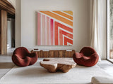 Skatepark II by Sue Schlabach. Shown as extra-large giant wall art in a modern living room. Available as an archival giclee rolled canvas, fine art paper, or poster print. SKU 65506a.