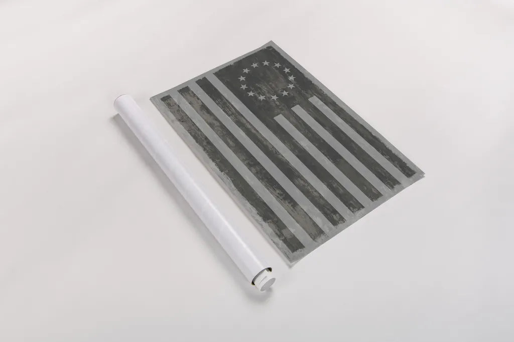 Slate American Flag by Sue Schlabach. shown as a rolled paper print. Available as archival giclee rolled canvas, fine art paper, or poster print. SKU 67594i.