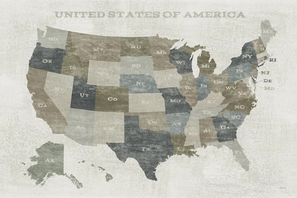 Slate US Map by Sue Schlabach. SKU 57293i. Archival Giclee Fine art print for wall decor.