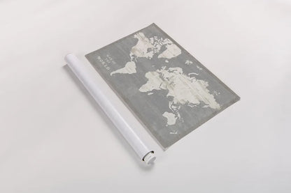 Slate World Map by Sue Schlabach. shown as a rolled paper print. Available as archival giclee rolled canvas, fine art paper, or poster print. SKU 51520i.