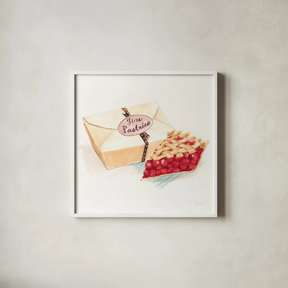 Slice of Pie by Sue Schlabach. Shown in a crisp white glass frame for a clean and minimalist style. Available as an archival giclee rolled canvas, fine art paper, or poster print. SKU 9197a.