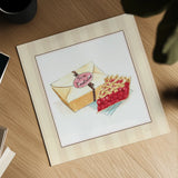Slice of Pie on Stripes by Sue Schlabach. Shown as a detailed flat fine art print, highlighting archival giclee quality. Available as an archival giclee rolled canvas, fine art paper, or poster print. SKU 100845a.