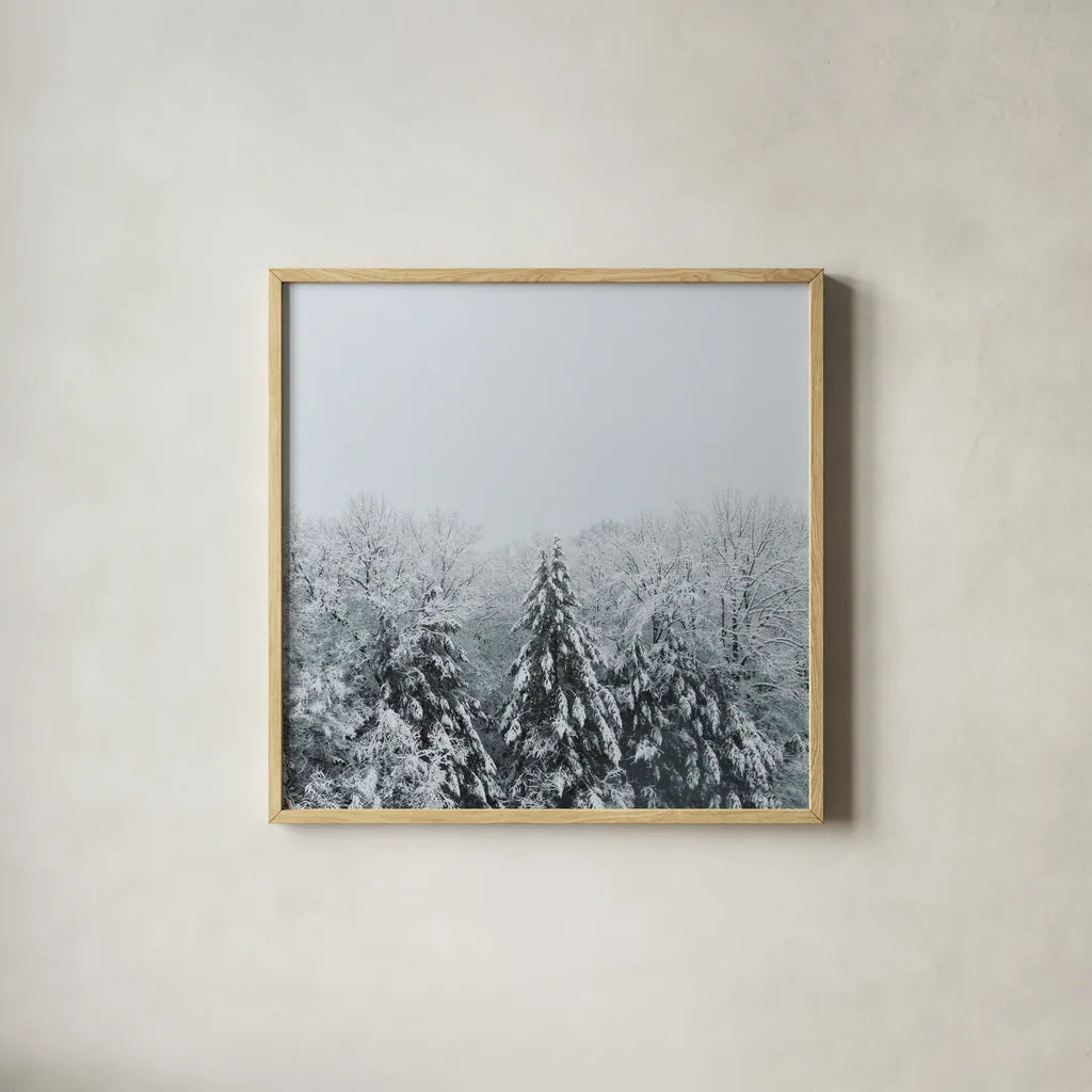 Snowshoe Hill Deep Crop by Sue Schlabach. Shown in a natural wood glass frame for a timeless modern aesthetic. Available as an archival giclee rolled canvas, fine art paper, or poster print. SKU 75781a.