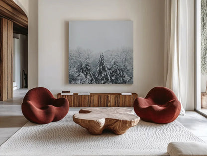 Snowshoe Hill Deep Crop by Sue Schlabach. Shown as extra-large giant wall art in a modern living room. Available as an archival giclee rolled canvas, fine art paper, or poster print. SKU 75781a.