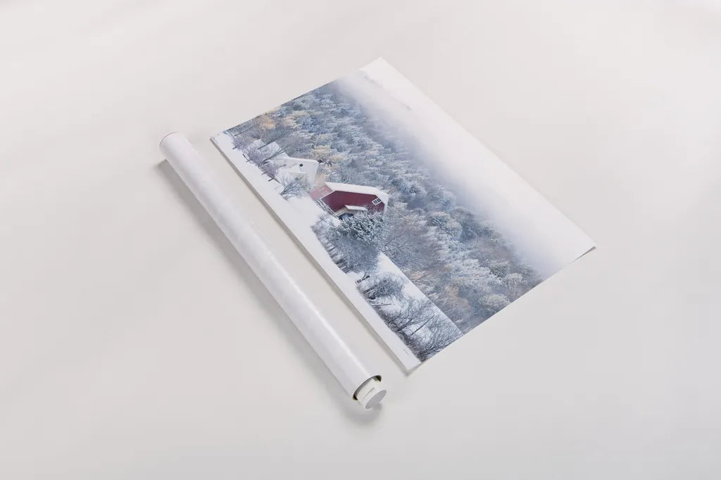 Snowy Valley by Sue Schlabach. shown as a rolled paper print. Available as archival giclee rolled canvas, fine art paper, or poster print. SKU 60935i.