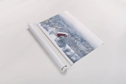 Snowy Valley by Sue Schlabach. shown as a rolled paper print. Available as archival giclee rolled canvas, fine art paper, or poster print. SKU 60935i.