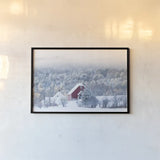 Snowy Valley by Sue Schlabach. shown as a paper print in a black flame. Available as a archival giclee rolled canvas, fine art paper, or poster print. SKU 60935i.