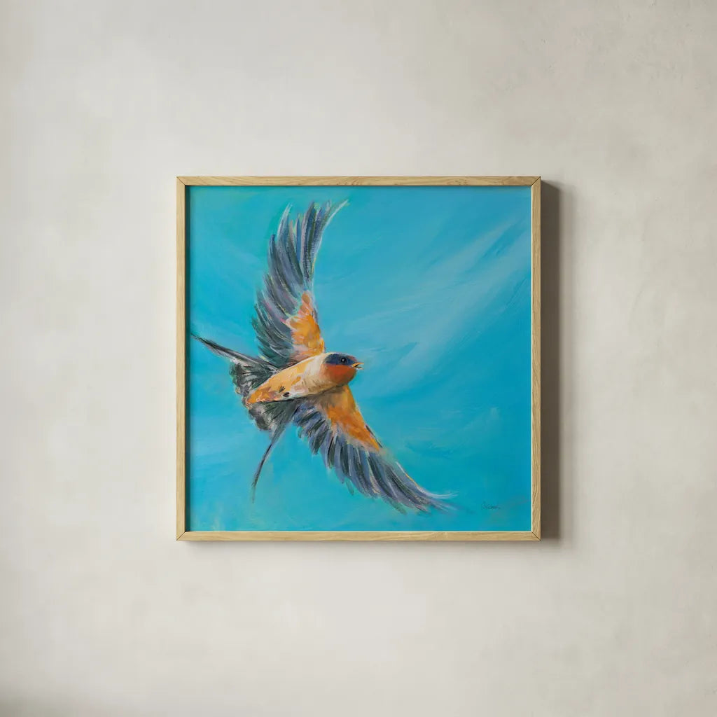 Soaring by Sue Schlabach. Shown in a natural wood glass frame for a timeless modern aesthetic. Available as an archival giclee rolled canvas, fine art paper, or poster print. SKU 88564a.
