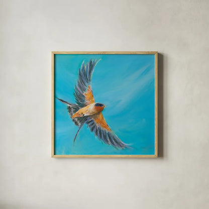 Soaring by Sue Schlabach. Shown in a natural wood glass frame for a timeless modern aesthetic. Available as an archival giclee rolled canvas, fine art paper, or poster print. SKU 88564a.