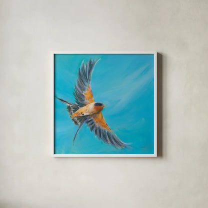 Soaring by Sue Schlabach. Shown in a crisp white glass frame for a clean and minimalist style. Available as an archival giclee rolled canvas, fine art paper, or poster print. SKU 88564a.