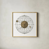 Solar Globe I by Sue Schlabach. Shown in a natural wood glass frame for a timeless modern aesthetic. Available as an archival giclee rolled canvas, fine art paper, or poster print. SKU 64622a.