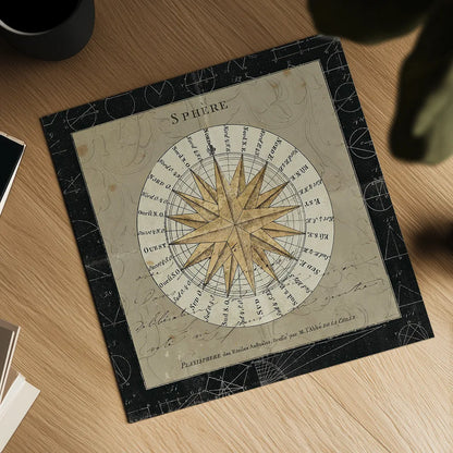 Sphere Compass by Sue Schlabach. Shown as a detailed flat fine art print, highlighting archival giclee quality. Available as an archival giclee rolled canvas, fine art paper, or poster print. SKU 14758a.