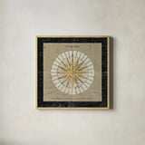 Sphere Compass by Sue Schlabach. Shown in a natural wood glass frame for a timeless modern aesthetic. Available as an archival giclee rolled canvas, fine art paper, or poster print. SKU 14758a.