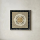 Sphere Compass by Sue Schlabach. Shown in a crisp white glass frame for a clean and minimalist style. Available as an archival giclee rolled canvas, fine art paper, or poster print. SKU 14758a.