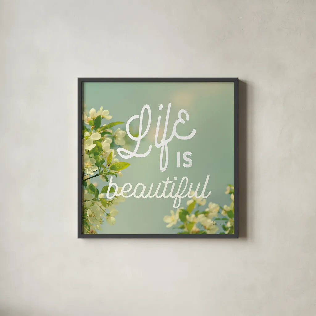 Spring Beauty I Square by Sue Schlabach. Shown in a sleek black glass frame for a contemporary gallery look. Available as an archival giclee rolled canvas, fine art paper, or poster print. SKU 21684a.