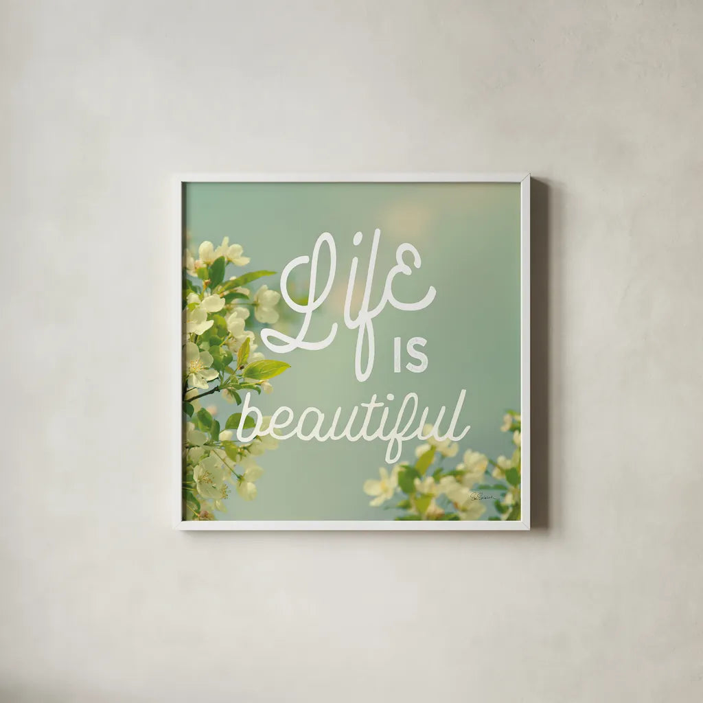 Spring Beauty I Square by Sue Schlabach. Shown in a crisp white glass frame for a clean and minimalist style. Available as an archival giclee rolled canvas, fine art paper, or poster print. SKU 21684a.