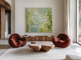 Spring Beauty II Square by Sue Schlabach. Shown as extra-large giant wall art in a modern living room. Available as an archival giclee rolled canvas, fine art paper, or poster print. SKU 21685a.
