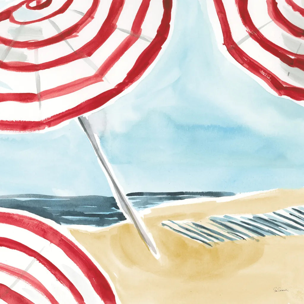 Stripes on the Beach I by Sue Schlabach. SKU 59240a. Archival Giclee Fine art print for wall decor.