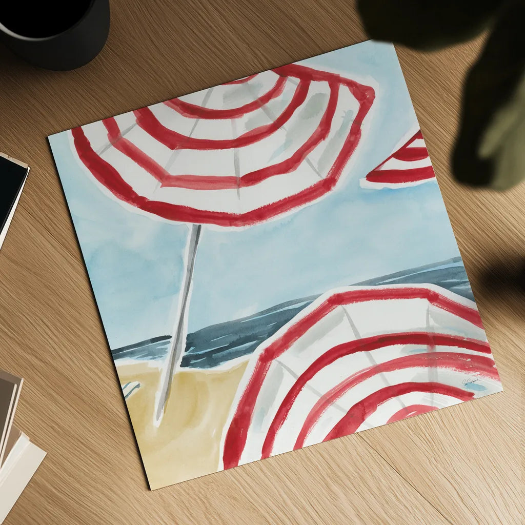 Stripes on the Beach II by Sue Schlabach. Shown as a detailed flat fine art print, highlighting archival giclee quality. Available as an archival giclee rolled canvas, fine art paper, or poster print. SKU 59241a.