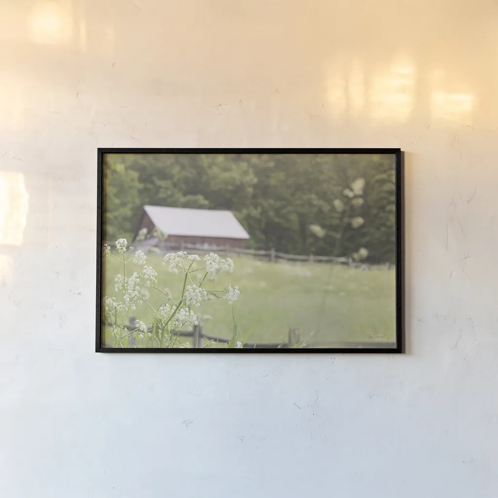 Summer Farm III by Sue Schlabach. shown as a paper print in a black flame. Available as a archival giclee rolled canvas, fine art paper, or poster print. SKU 79102i.