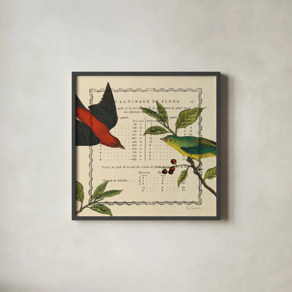 Summer Pages I by Sue Schlabach. Shown in a sleek black glass frame for a contemporary gallery look. Available as an archival giclee rolled canvas, fine art paper, or poster print. SKU 5902a.