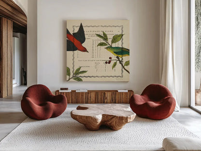 Summer Pages I by Sue Schlabach. Shown as extra-large giant wall art in a modern living room. Available as an archival giclee rolled canvas, fine art paper, or poster print. SKU 5902a.