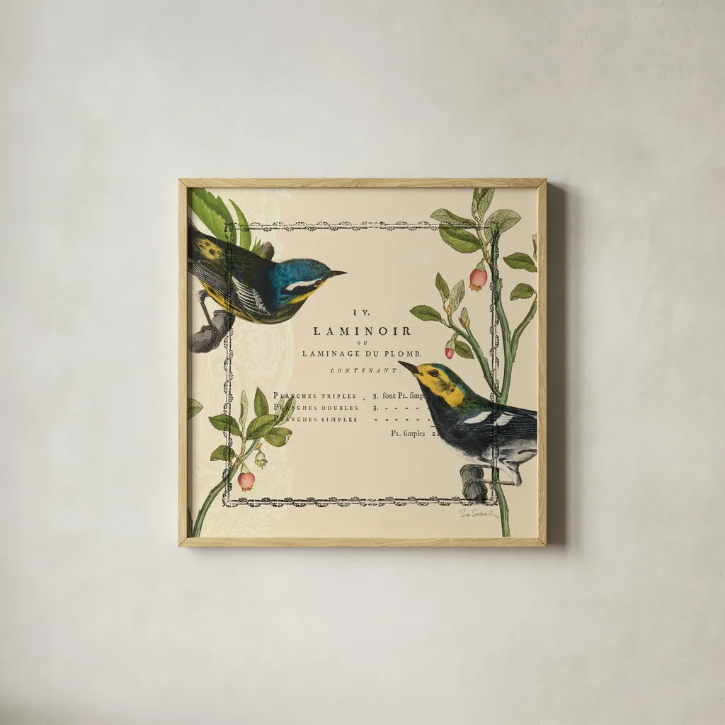 Summer Pages II by Sue Schlabach. Shown in a natural wood glass frame for a timeless modern aesthetic. Available as an archival giclee rolled canvas, fine art paper, or poster print. SKU 5903a.