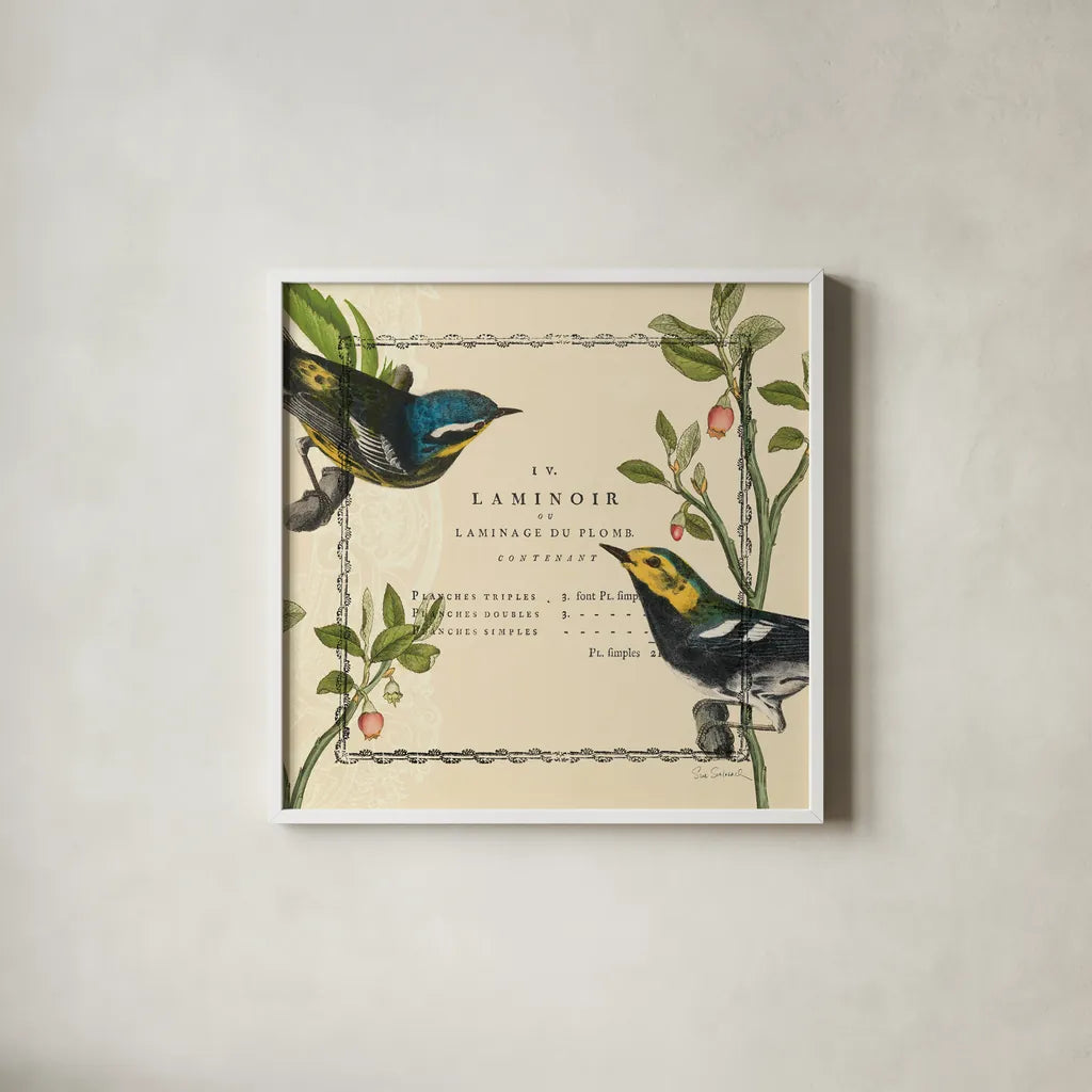 Summer Pages II by Sue Schlabach. Shown in a crisp white glass frame for a clean and minimalist style. Available as an archival giclee rolled canvas, fine art paper, or poster print. SKU 5903a.