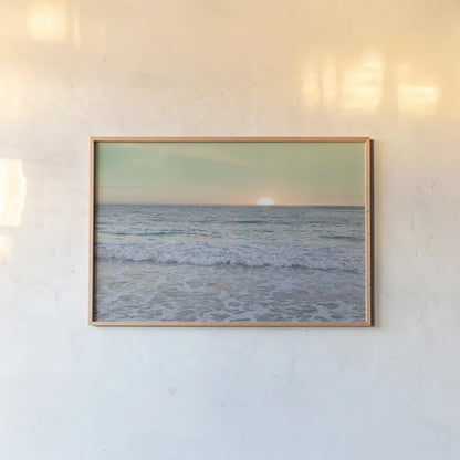 Sunrise by Sue Schlabach. shown as a paper print in a natural frame. Available as a archival giclee rolled canvas, fine art paper, or poster print. SKU 18851i.