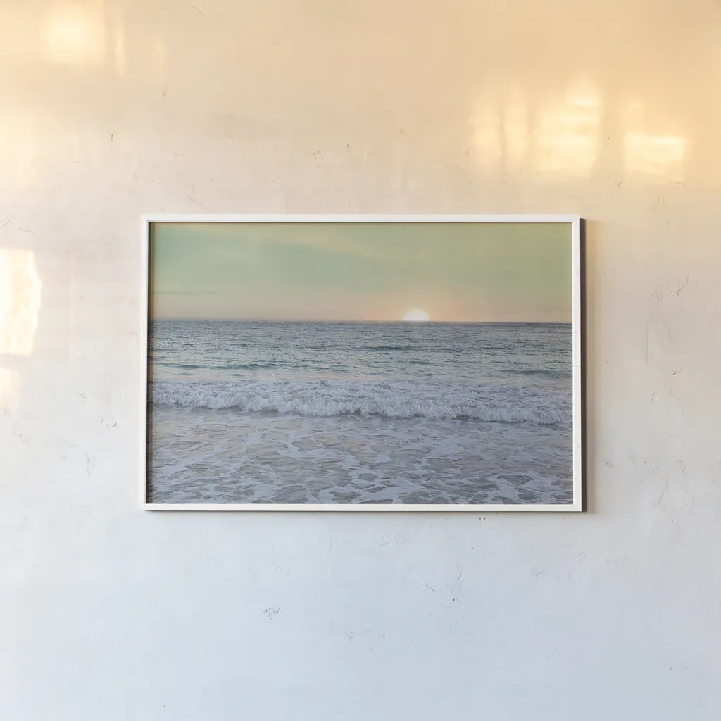 Sunrise by Sue Schlabach. shown as a paper print in a white frame. Available as a archival giclee rolled canvas, fine art paper, or poster print. SKU 18851i.