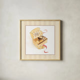 Sweet Delights on Stripes by Sue Schlabach. Shown in a natural wood glass frame for a timeless modern aesthetic. Available as an archival giclee rolled canvas, fine art paper, or poster print. SKU 100844a.