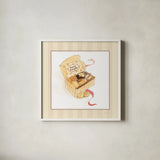 Sweet Delights on Stripes by Sue Schlabach. Shown in a crisp white glass frame for a clean and minimalist style. Available as an archival giclee rolled canvas, fine art paper, or poster print. SKU 100844a.