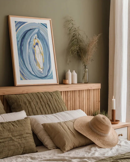 Terrain Gilded I by Sue Schlabach. shown as a paper print in a natural frame. Available as a archival giclee rolled canvas, fine art paper, or poster print. SKU 69195h.