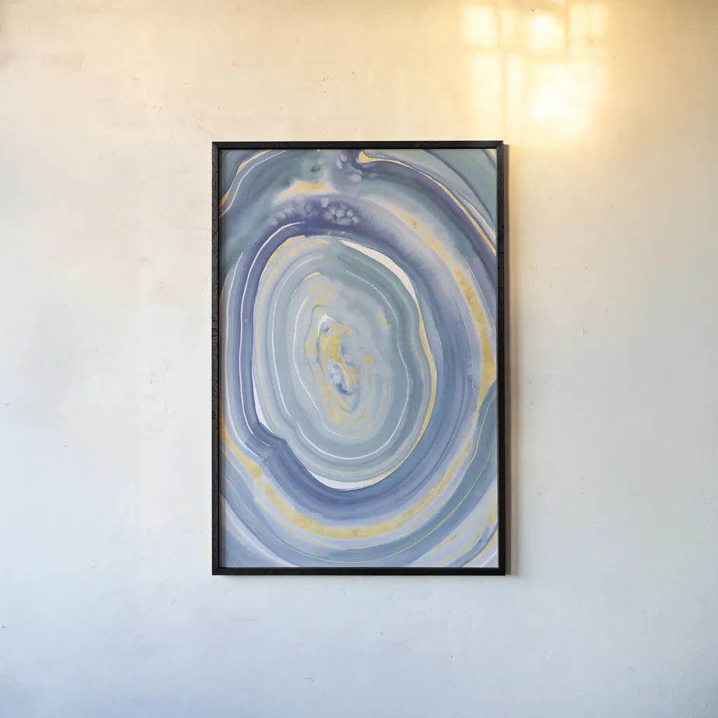 Terrain Gilded II Navy by Sue Schlabach. shown as a paper print in a black flame. Available as a archival giclee rolled canvas, fine art paper, or poster print. SKU 69196h.