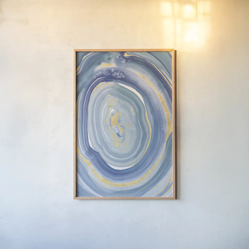 Terrain Gilded II Navy by Sue Schlabach. shown as a paper print in a natural frame. Available as a archival giclee rolled canvas, fine art paper, or poster print. SKU 69196h.