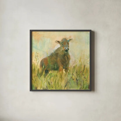 The Grazer by Sue Schlabach. Shown in a sleek black glass frame for a contemporary gallery look. Available as an archival giclee rolled canvas, fine art paper, or poster print. SKU 38106a.