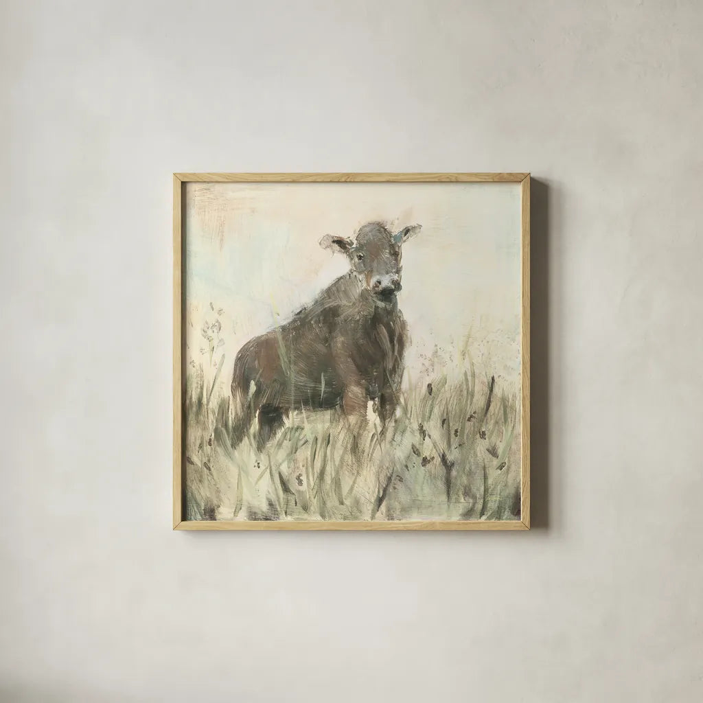 The Grazer Neutral by Sue Schlabach. Shown in a natural wood glass frame for a timeless modern aesthetic. Available as an archival giclee rolled canvas, fine art paper, or poster print. SKU 39334a.
