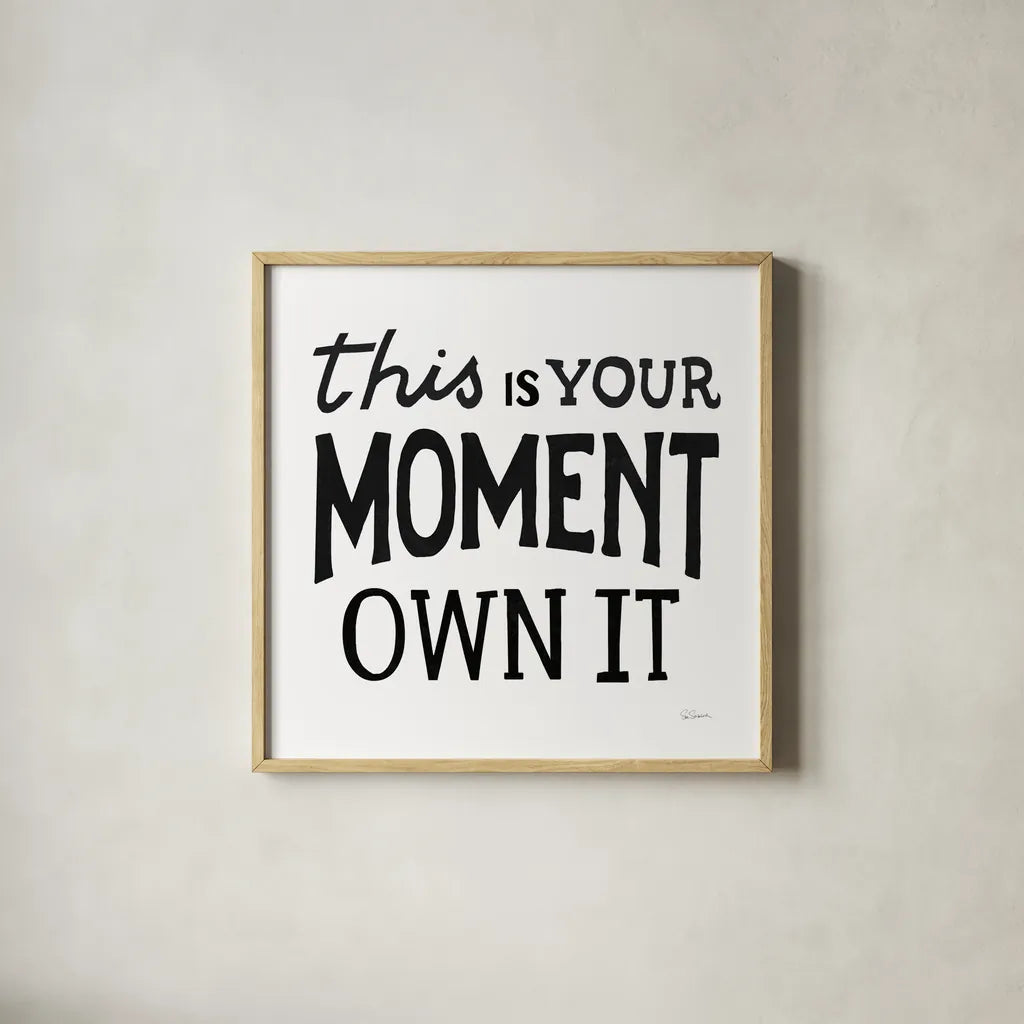 This Moment Black by Sue Schlabach. Shown in a natural wood glass frame for a timeless modern aesthetic. Available as an archival giclee rolled canvas, fine art paper, or poster print. SKU 68878a.