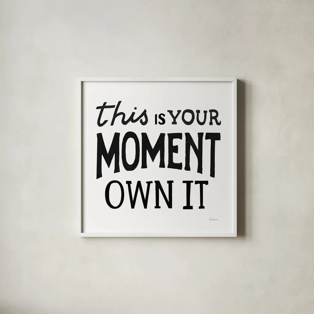 This Moment Black by Sue Schlabach. Shown in a crisp white glass frame for a clean and minimalist style. Available as an archival giclee rolled canvas, fine art paper, or poster print. SKU 68878a.