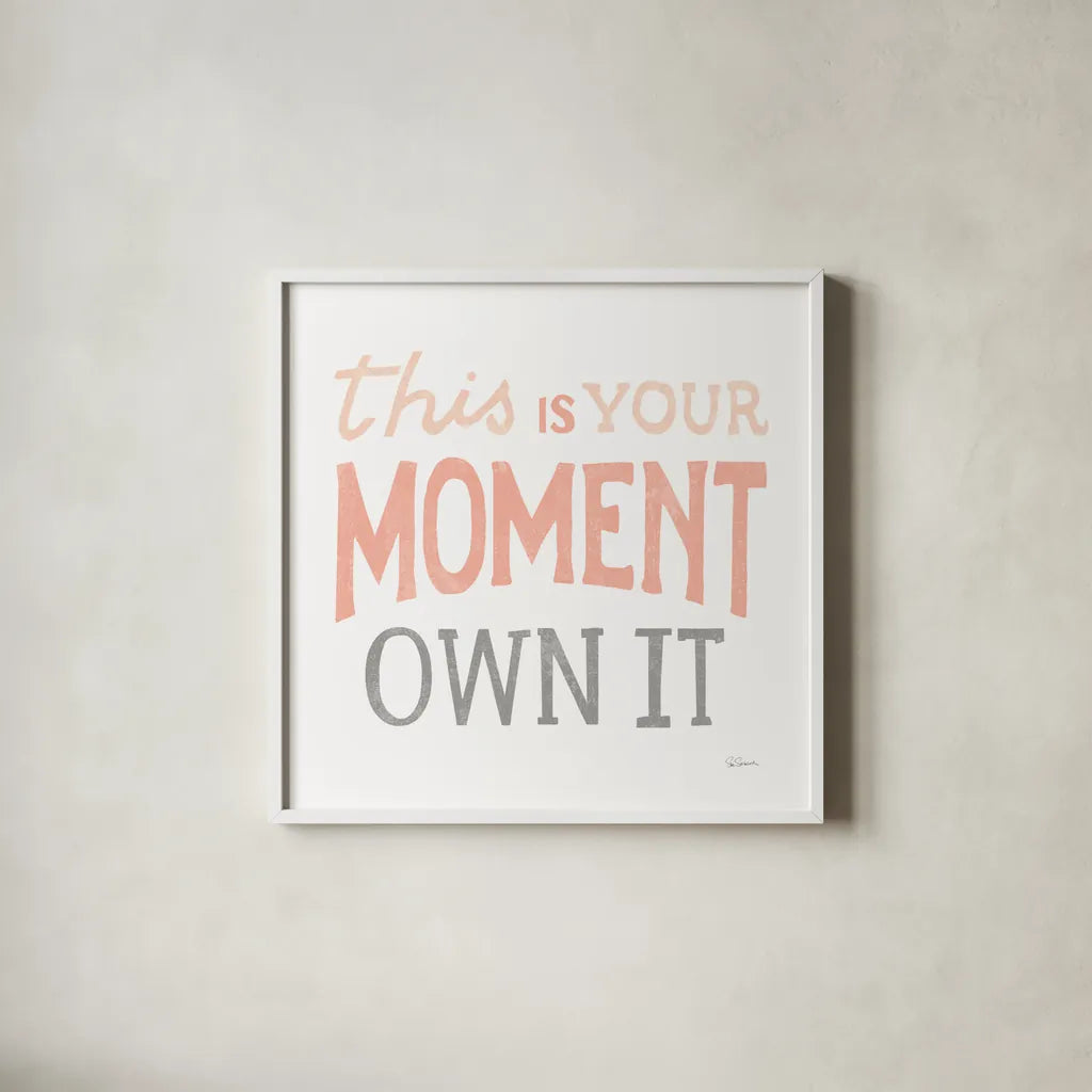 This Moment Pink by Sue Schlabach. Shown in a crisp white glass frame for a clean and minimalist style. Available as an archival giclee rolled canvas, fine art paper, or poster print. SKU 66721a.