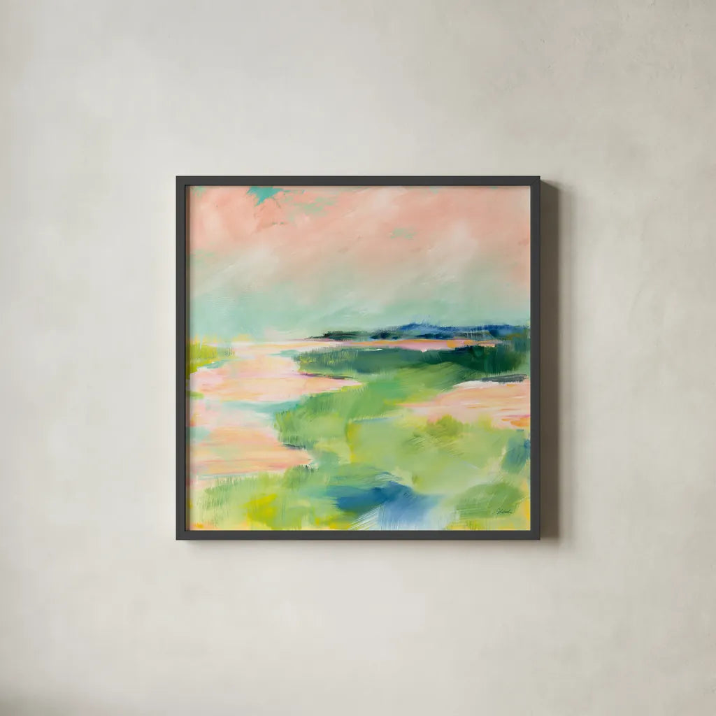 Tidewater by Sue Schlabach. Shown in a sleek black glass frame for a contemporary gallery look. Available as an archival giclee rolled canvas, fine art paper, or poster print. SKU 54542a.