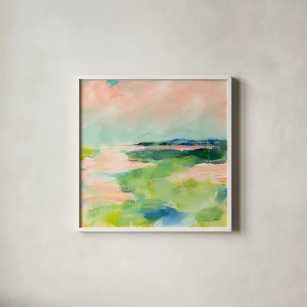 Tidewater by Sue Schlabach. Shown in a crisp white glass frame for a clean and minimalist style. Available as an archival giclee rolled canvas, fine art paper, or poster print. SKU 54542a.