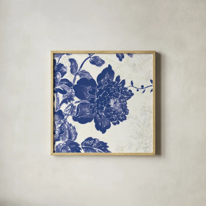 Toile Roses IV by Sue Schlabach. Shown in a natural wood glass frame for a timeless modern aesthetic. Available as an archival giclee rolled canvas, fine art paper, or poster print. SKU 31608a.